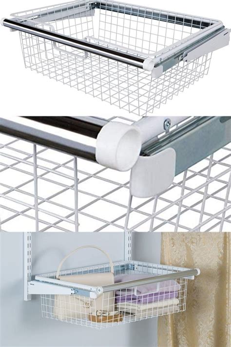 sliding bracket for metal basket|rubbermaid sliding basket for closet.